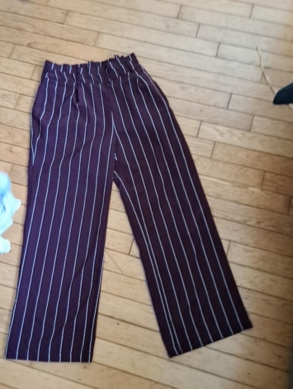 Ci Sono Burgundy Pinstripe Wide-Leg Trousers